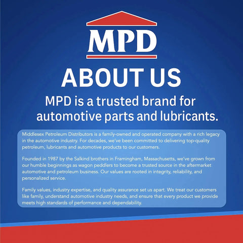 MPD About Us text explaining the company's history and commitment to quality in automotive parts and lubricants