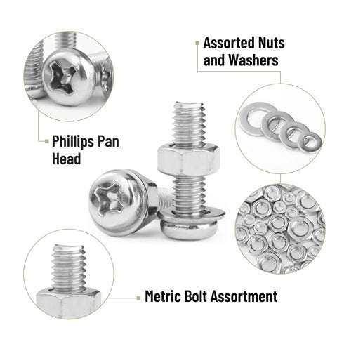 Stainless Steel Nuts And Bolts Assortment Kit, 810 Piece Diy Hardware Set With M3 M4 M5 M6 Phillips Pan Head Screws, Washers