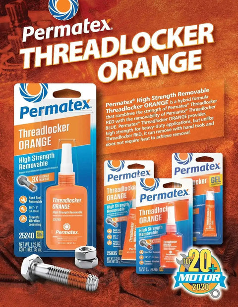 Permatex High Strength Removable Orange Thread Locker Gel For Bolts And Threads 5 G No Heat Release Drip Free Mess Free