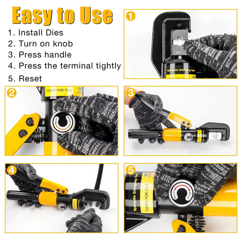 Beefy Heavy Duty Hydraulic Crimping Tool And Cable Cutter For 12 AWG To 2/0 AWG 10 Ton Battery Crimper instructions and use