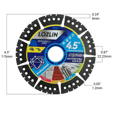 Front view of Versatile 3 Pack 4.5 Inch Diamond Multi Purpose Saw Blades For Angle Grinder Heavy Duty Cutting Marble Quartz Tile Stone Metal Plastic 0.87 Inch Arbor 0.05 Inch Kerf Durable Construction