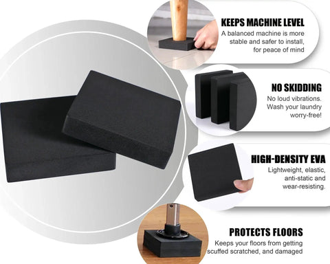 MyLifeUNIT EVA washer pads 8-pack; black anti-vibration mats for washing machines, dryers, and treadmills.