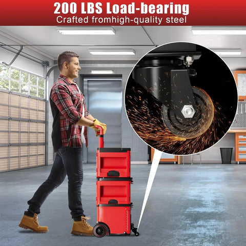 Man using Steel Construction Front Wheels for Packout Caster Kit Fit for Rolling Toolbox, 200 Lbs Capacity, workshop scene