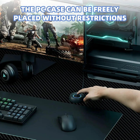 Person using External Desktop PC Power Button With 118-Inch Cable And LED Indicator, Deskside Power Switch For Hard-To-Reach Cases.