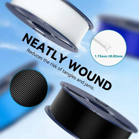Neatly wound spools of 16 Color PLA Filament Bundle For 3D Printing, 1.75mm, demonstrating 0.25kg spools for smooth prints.