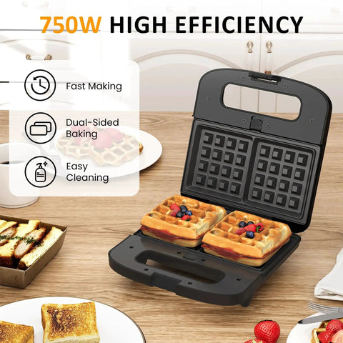 3 In 1 Waffle, Grill And Sandwich Maker With Removable Nonstick Plates showing waffles with berries