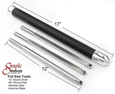 Pack Of 3 Carbide Woodturning Tools Set With Rougher Detailer Finisher Full Size Shafts And Interchangeable Foam Grip Lathe Handle USA Made Stainless Steel For A Pro Grade Finish