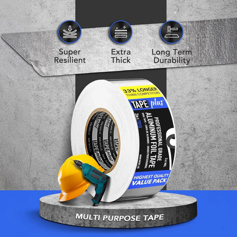 TapePlus aluminum foil HVAC tape, silver roll, 2 in x 70 yd, professional grade.