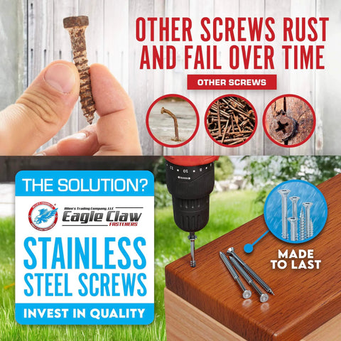 Marine Grade 316 Stainless Steel Wood Screws Size 10 By 3 Inch With Torx T25 Drive 350 Pack Includes Driver Bit Tough As Nails Built To Last High Corrosion Resistance For Coastal Decking Fencing And Outdoor Timber Projects.