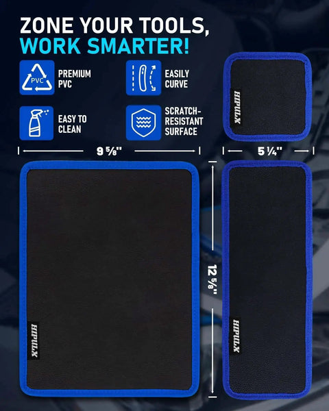 Magnetic Tool Mat Set With Four Magnetic Pads, 40 Pound Capacity, PVC material, various sizes for tool organization.