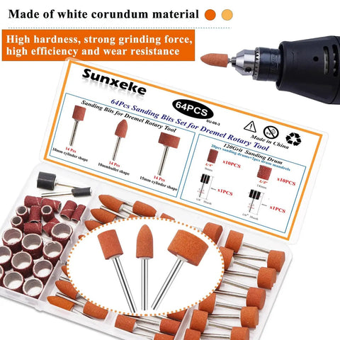 Pro Grade Dremel Sanding Bits Kit With 64 Pieces And 42 Aluminum Oxide Grinding Stones 1/8 Inch Shank Includes Sanding Drums