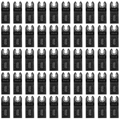 50 Pack Oscillating Tool Blades For Wood Metal And Plastic Universal Quick Release Durable Blades Kit Fits All Models Heavy Duty High Speed Steel Built To Last For Pro And DIY Projects arranged in rows