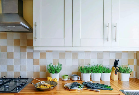 Kitchen featuring 30 Pack 6 Inch Brushed Nickel Stainless Steel Cabinet Pulls for Kitchen Cupboards and Cabinets on white cabinets.