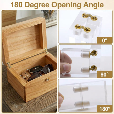 4 Pack Hidden Brass Barrel Hinges 8mm, 180 Degree Concealed Hinges In Gold Installed on Wooden Jewelry Box For Crafts