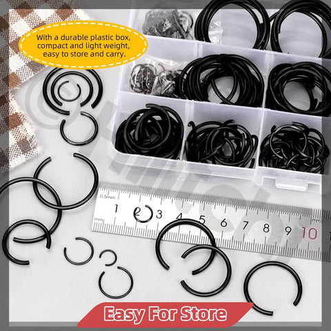 Grab-N-Go Must-Have 322Pcs 14 Size 65Mn Steel Round Wire Snap Rings Kit External Retaining C Clips For Holes M7 Through M30