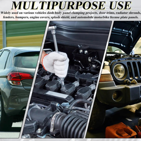 Mechanic uses tool on vehicle engine with cars in background for 20 Pcs Black U Type Nuts Clip On Fasteners for Auto Fender Bumper Grille Retainer Clips Five Sixteenths Inch by Eighteen Unified National Thread Extruded U Style Nuts