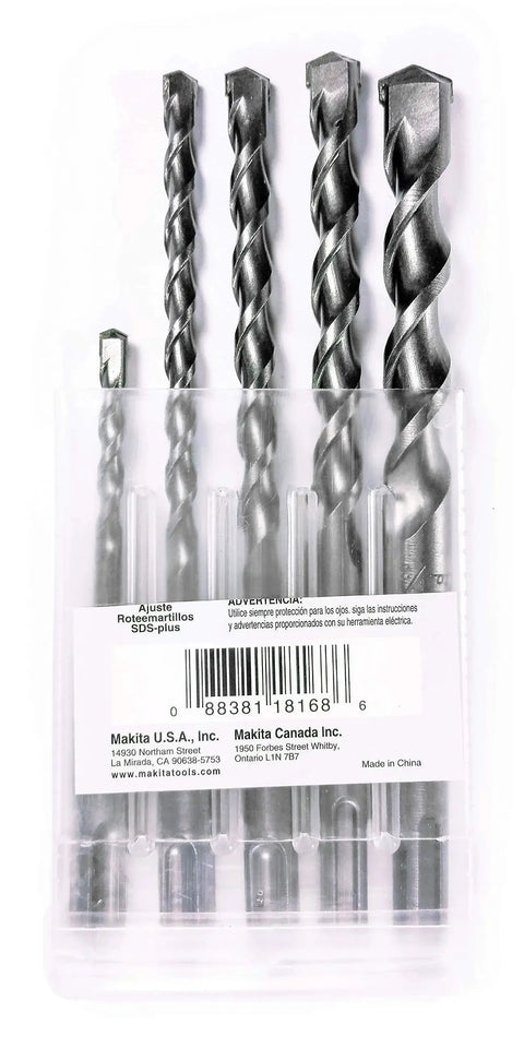 Aggressive Concrete Drilling With A 5 Piece SDS Plus Bit Set For Rotary Hammers Makita Carbide Tipped Bits pack front view.