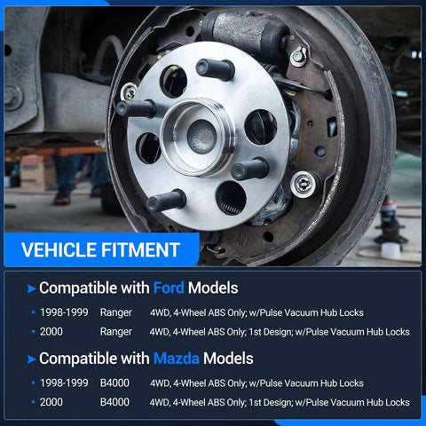 Front Left 4x4 Wheel Bearing And Hub Assembly For 1998-2000 Ford Ranger And 1998-2000 Mazda B4000 With ABS installed on vehicle