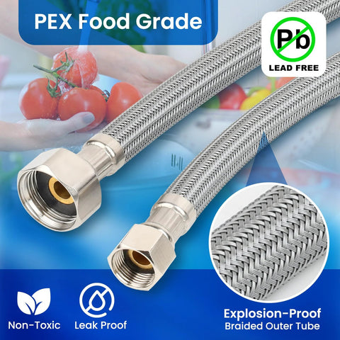 Frutlait 304 stainless steel sensor valve kit with braided hoses and brass fittings (two 12-inch hoses)