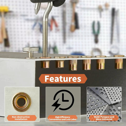 Rivet Nut Installation Tool Set For Metal Projects, Heavy Duty Nutsert Kit With Flat Head Rivnut Inserts, SAE And Metric, Zinc Plated