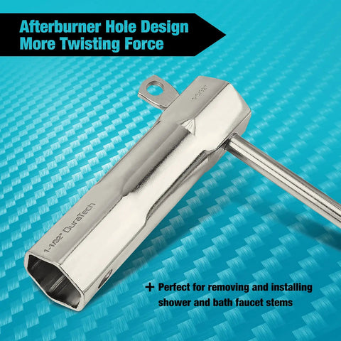 Shower Valve Socket Wrench Set With Bar Handle For Tub And Shower Valve Removal, 5-Piece SAE Kit by Duratech shown close-up