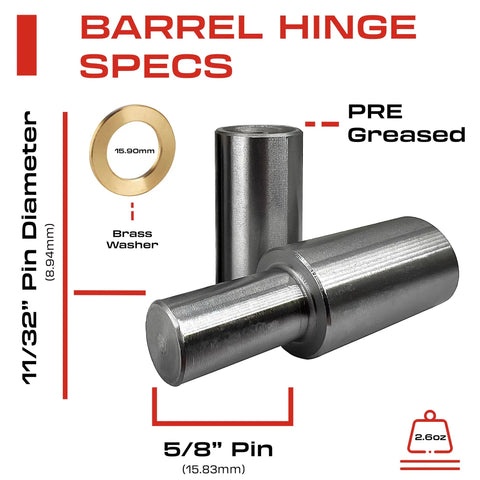 8 Pack 2 Inch Weldable Barrel Hinges Heavy Duty Steel Weld On Bullet Door Hinges Detachable For Metal Swing Doors Gates And Glass Doors With 11/32 Inch Pin Bearing, detailing specs and brass washer