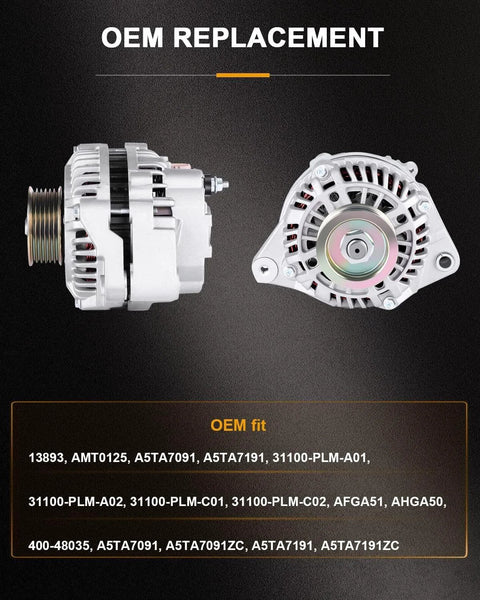 Replacement Alternator That Fits Acura EL 2001-2005 And Honda Civic 2001-2005 Replaces 13893 With OE Standard Bearings and OEM Grade Lubricant