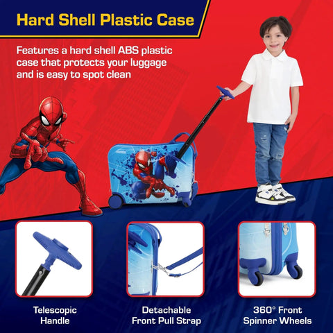 Spider-Man 19 Inch Kids Carry On Luggage With Spinner Wheels Ride On Hardshell Suitcase For Travel Blue Marvel Licensed
