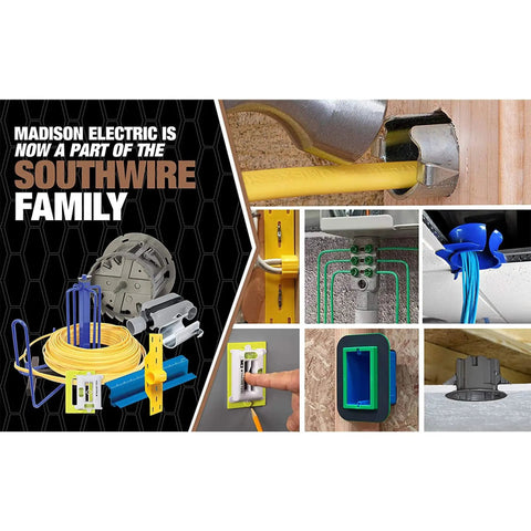 Madison Electric products showcase, including wire pullers and connectors, highlighting partnership with Southwire family.