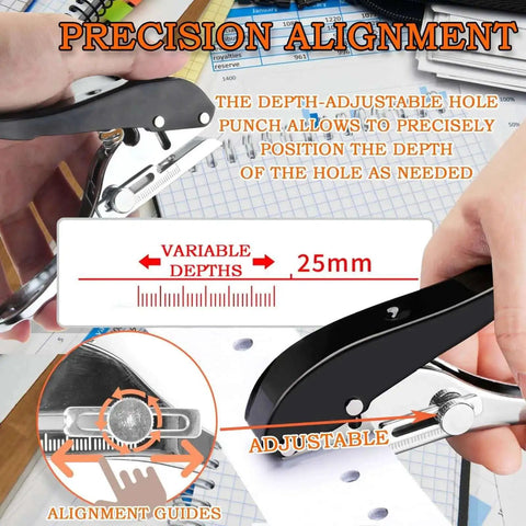 Heavy Duty 8mm Adjustable Single Hole Punch Set With Wood Countersink Drill Bit showing depth measurement and alignment guides.