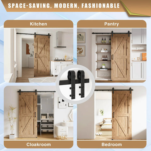8 Foot Sliding Barn Door Hardware Kit For Single Doors 42 To 48 Inches Wide Upgraded Screw Fixation Heavy Duty displayed in different room settings
