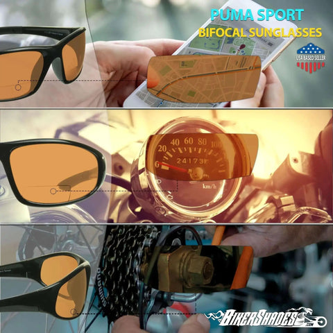 Go-To Wraparound Bifocal Safety Sunglasses For Cycling, Driving, Golf, And Outdoor Work with 2.00 Diopter lenses and black frame