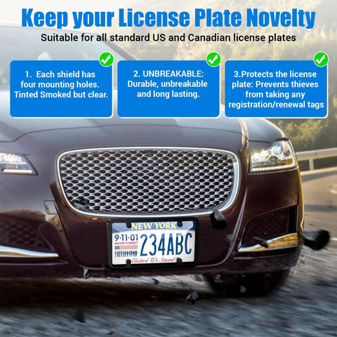2 Pack Clear License Plate Frame Cover With Curved Surface Design And Bubble Protection Keeps Your Plate Clear From Fading And Rust Anti Corrosion Exterior Automotive Accessory on a vehicle front.