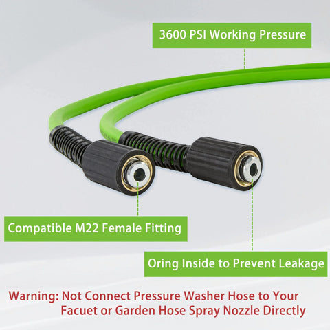 PWACCS green 50 ft pressure washer hose, 1/4 in ID, 3600 PSI, M22 female fittings