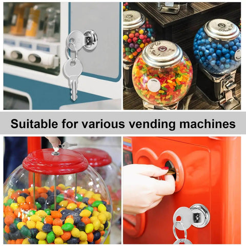 Universal Vending Machine Key Lock With Cylinder Lock For Storage Units Durable Metal Tubular Lock Includes 2 Keys Fits Wide Range Of Vending Machines For Secure Access And Easy Replacement installed on vending machines with candy dispensers.