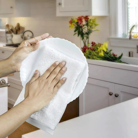 Person using Bar Mop Towels Bulk Pack 24 16 By 19 Inches Absorbent Durable Cotton Cleaning Rags For Kitchen Restaurant Bar