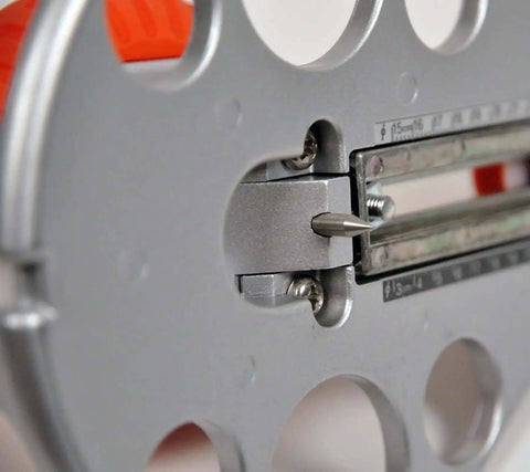 Close-up of the Beefy Aluminum Die Cast Circle Cutter with adjustable cutting diameter and measurement scale.
