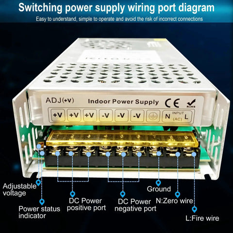 Universal 24V 25A 600W DC Switching Power Supply For 3D Printers, CCTV Security And Projects, Plug And Play SMPS wiring ports