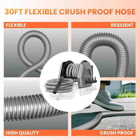 Retractable Vacuum Hose Reel With 30Ft Hose Extension, Wall Mount, 1-1/4 Inch No Kink Replaceable Hose For 32mm Wet Dry Vacuums