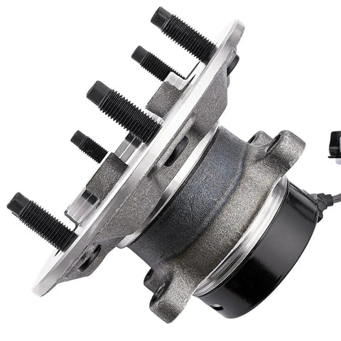 Front Right Passenger Side Wheel Hub Bearing Assembly Replacement For 2WD Heavy Duty Upgrade Fits Chevrolet Colorado 2004 Through 2008, GMC Canyon 2004 Through 2008, Isuzu I 280 2006, Isuzu I 290, I 370 2006 Through 2008 showing side view with black bolts and ABS sensor.