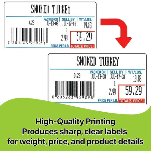 Example of clear labels produced by Thermal Head Printer Replacement Part For CAS LP-1000N And LP-1000NP Scales