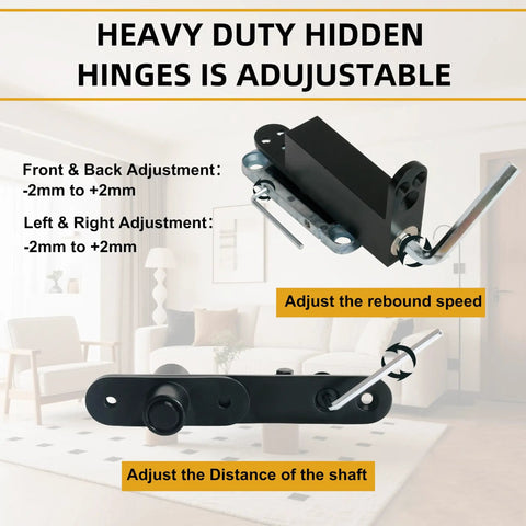 Self Closing Pivot Door Hinge, Heavy Duty Hidden Door Hardware For Wood Secret Doors, black finish, adjustable settings