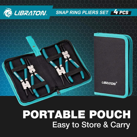 Pro Grade 7 Inch Snap Ring Pliers Set For Internal And External Circlips shown in storage case