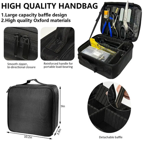212 Piece 3D Printer Tool Kit With Deburring Tools And Accessories For Easy Disassembly shown in a high-quality Oxford material handbag with reinforced handle.