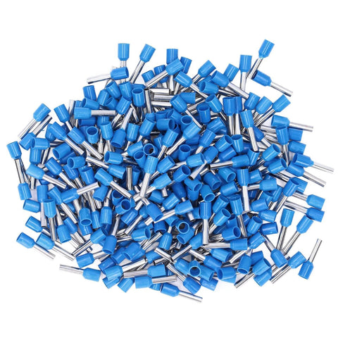 Top view of Insulated Ferrule Kit 1000 Pcs For 12 AWG Copper Wire Crimp Terminals with blue PVC insulation.