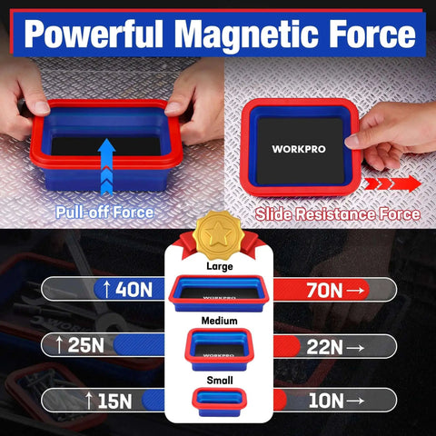 Four Piece Collapsible Magnetic Parts Tray Set With Dual Sided Magnets For Screws Nuts Pins Foldable Bolt Tray For Garage or On The Go
