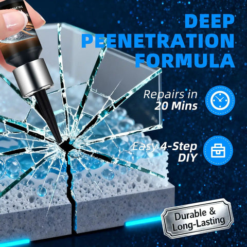 Close-up of DIY Windshield Repair Kit for Chips and Cracks That Stops Spreading in Minutes with dropper on crack in glass.