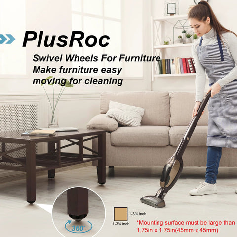PlusRoc stainless steel self-adhesive caster wheel for furniture, 360° swivel, anti-rust
