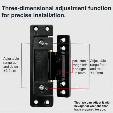Ultra Thin Hidden Door Hinges With Adjustable Butt And Silent Operation, Heavy Duty Concealed Zinc Alloy Hinges For Secret Doors, 110 Degree Opening, No Hole Digging Needed, Low-Profile Install For Thin Doors, YCHE-02 showcasing adjustment features