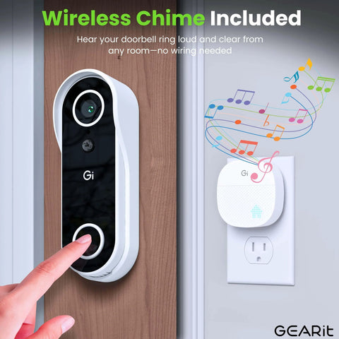 2K QHD Video Doorbell Camera With Chime Battery Powered Wireless For Home IP64 Weatherproof Motion Detection Two Way Audio